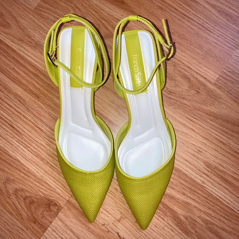 Franco Sarto Naya Pointed Toe Parrot Green Ankle Strap Block Heels Chartreuse 7M - Picture 7 of 14